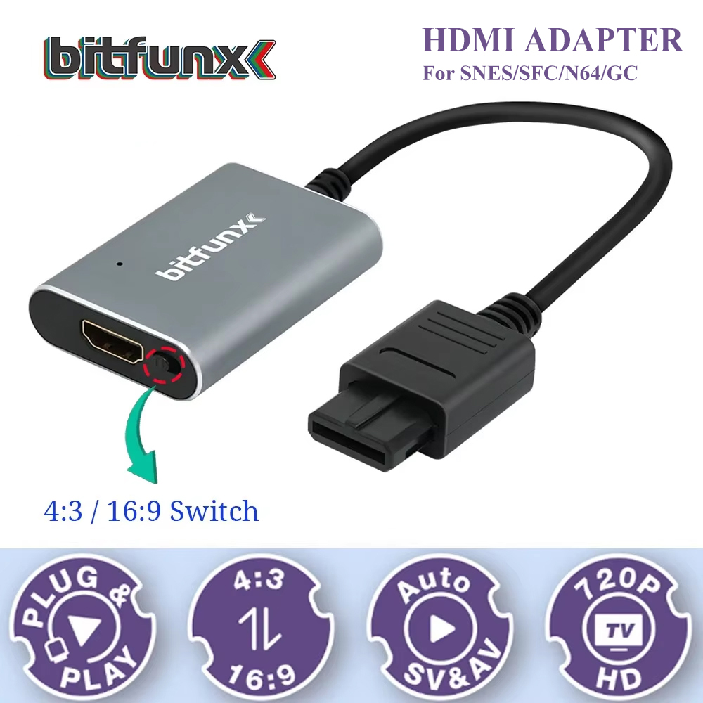 Retro Gaming Console Lego - Адаптер Bitfunx 720P Svideo/AV-HDMI, HD-конвертер видео